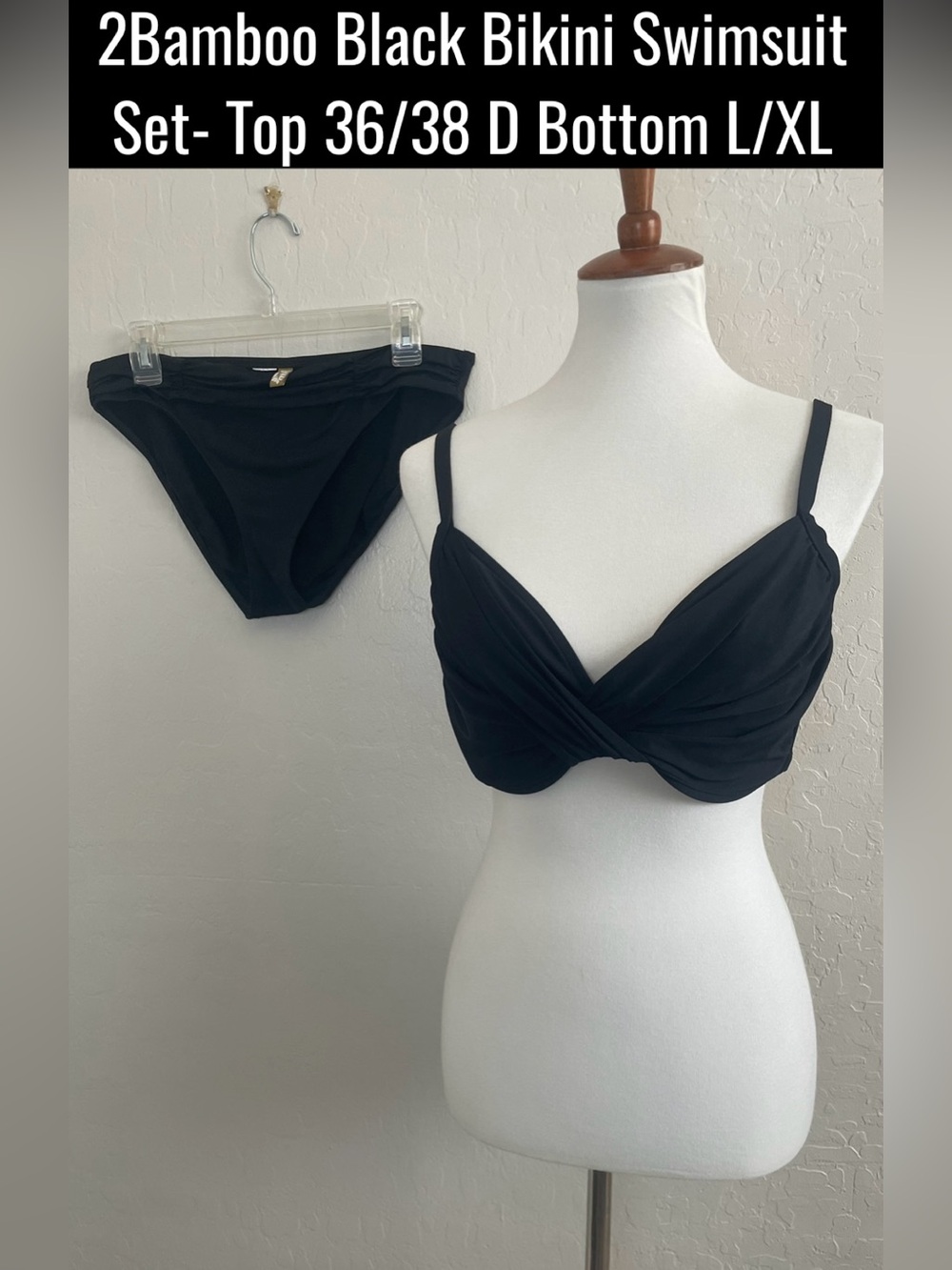 EUC-2Bamboo Black Bikini Swimsuit Set- Top 36/38 D Bottom L/XL